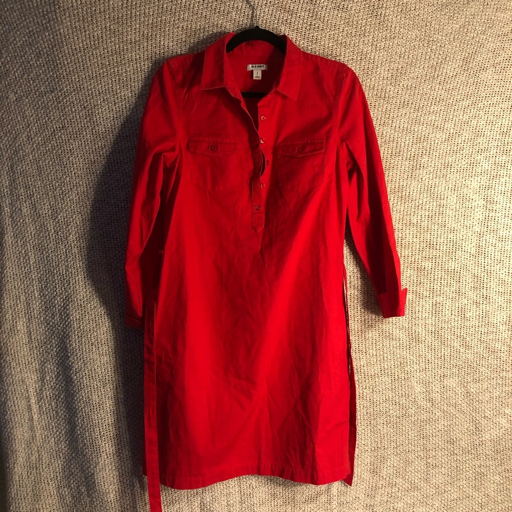 NWOT Red Old Navy Long Sleeved Tie Dress!! - Picture 2 of 5
